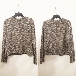 NWT H&M Women's Tweed Knit Top  Cropped Black Off White Size L